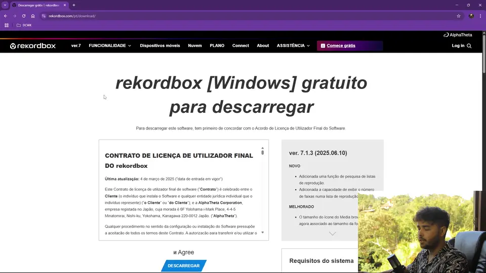 Tela real da aula 1: site oficial do Rekordbox para baixar