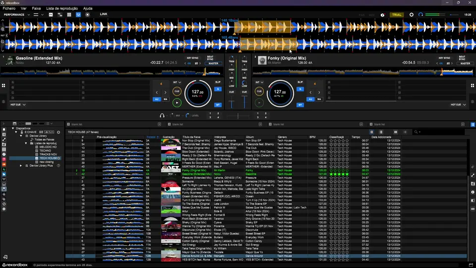Tela real da aula 7: decks do Rekordbox no beatmatch de ouvido